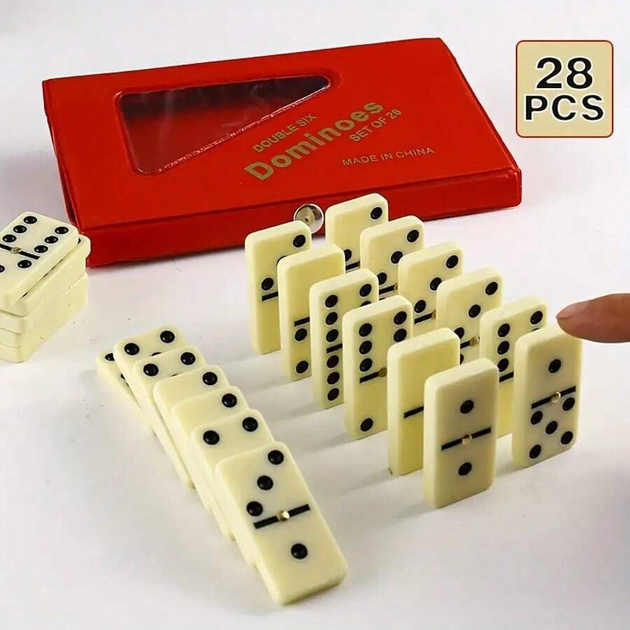 28pcs Premium Red & Black Plastic Dominoes & Ludo Game Set, With PVC Storage Box, Classic Board Game For Indoor, Outdoor, Camping, Travel, Family Game Night, Holiday Gift, Social Gathering, Birthday, New Year, Valentine's Day, Thanksgiving, Party, Best Gift For Friends