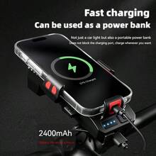 5-In-1 Bicycle Light: Rechargeable Power Bank, Horn, Fog Light, Front Light, Phone Holder, Suitable For Mountain Bikes, Lighting And Riding Gear - Multicolor - View 8