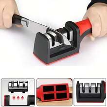 Sharpener3-Section Rapid Sharpening Diamond Sharpening Multifunctional Sharpening Kitchen Knife Sharpening Stone Hand-Held Sharpening,Kitchen Accessories,Cocina - Black - View 5
