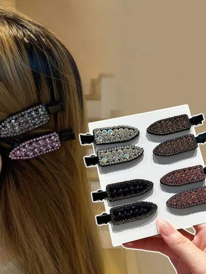 2 ou 4 unidades de presilhas de cabelo novas, totalmente cravejadas de strass, sem costura. Presilhas de cabelo versáteis e modernas para franja lateral. Acessórios de cabelo para mulheres, ideais para o outono, viagens e ocasiões especiais. Perfeitas para presentear.