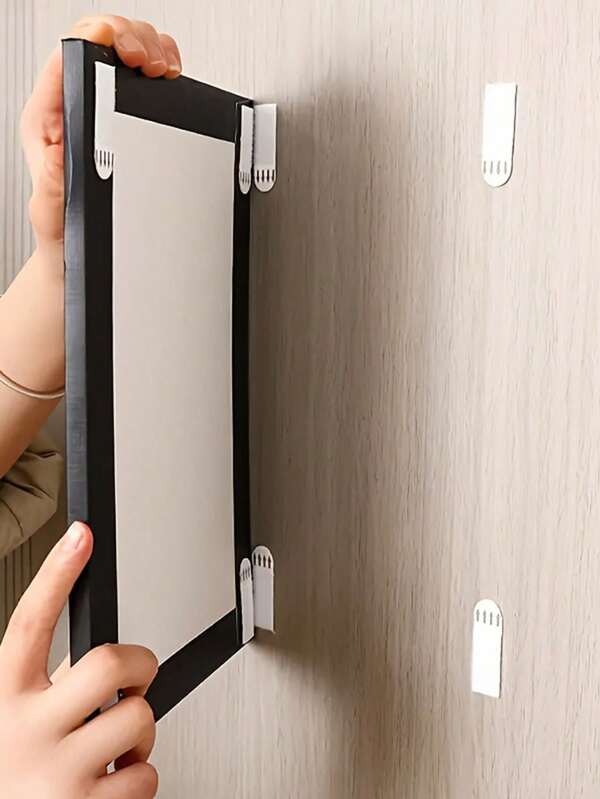 12 Pairs (24pcs) Of No-Drill Picture Hanging Strips - Double-Sided Removable Wall Hooks, Nylon Picture Hanging Strips, No Drill Hooks, Frame Wall Art Ledge, Invisible Hook-And-Loop Glue, Double-Sided Wall Mounting No Trace Adhesive, Water-Resistant Mounting Tape, Heavy-Duty Picture Hanging Set