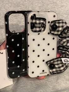 Cute Sweet Girl Polka Dot Soft Phone Case Compatible With IPhone 17 16 15 14 13 12 11 Pro Max 14 15 16 Plus 17Air Simple Y2K Grid Wristband Cover - White - View 3