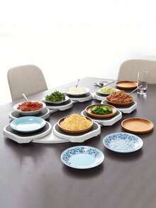 9pcs 360° Rotating Tray Serving Plate For Rectangular & Oblong Tables, Perfect For Family Gatherings, Banquets, And Weddings, Dining Table Large Tabletop. - Black and White - View 3