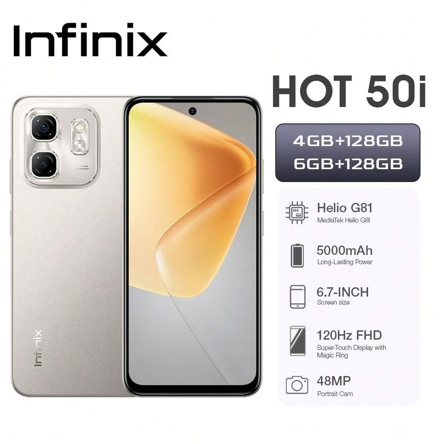 Infinix Hot 50i 5000mAh 6GB+128GB 6.78inch Dual SIM Android Cell Phone Charging Head US Specifications Smartphone - 灰色 - 查看 1