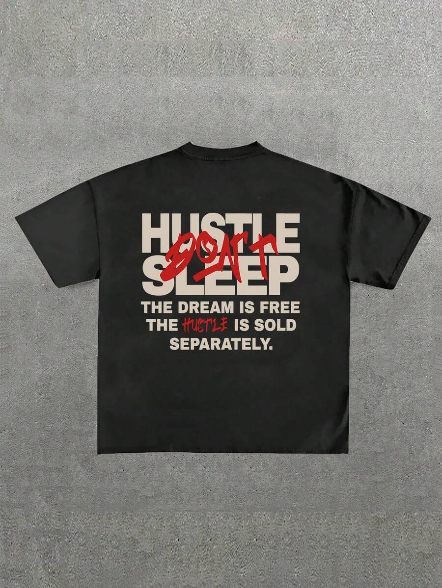 Camiseta informal de manga corta con cuello redondo y estampado gráfico para niños y adolescentes, top de verano - Negro - Ver 1