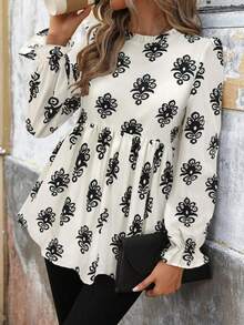 Women's Elegant Ruffle Hem Blouse With Floral Print