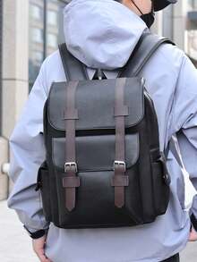 14.7英寸笔记本电脑背包大容量背包适合青少年男生男士PU皮革背包男书包带拉链高品质