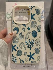 1 件白色和蓝色贝壳图案全覆盖 TPU 防震手机壳，兼容 16、15、14、13、12、11 Pro Max 及系列