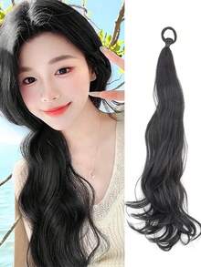 Synthetic Hair Extension Wrap Around Ponytail Bun Hairpiece Messy Curly Elastic Hair Tie Bowknot Bun And Updo Hair Extensions Suitable For Women's Everyday Wear - Brown-Black