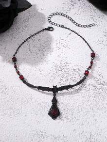 1件哥特式万圣节蝙蝠项链 - 深黑色和红色吸血鬼配饰 - 女士万圣节服装派对首饰 - 黑色蝙蝠墜飾項鍊 - 查看 2