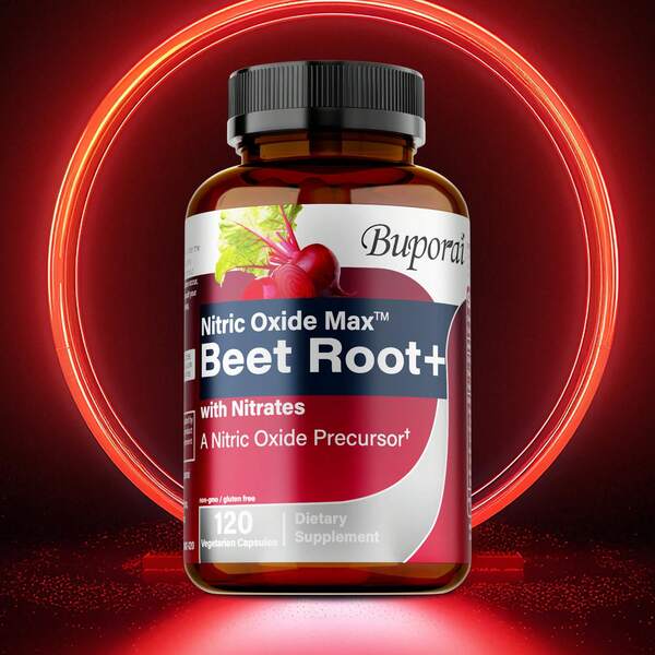 BUPORAI Nitric Oxide With Beet Root - Antioxidant, Enhances Muscle Strength, Promotes Energy Production, And Improves Blood Circulation - 120pcs