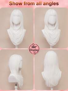 XYUNMI Sweet And Cute Christmas White Long Straight Wig 26 Inch With Bangs Wig Easy To Care Breathable Fluffy Natural Women's Heat Resistant Synthetic Fiber Wig Suitable For Daily Wear Holiday Party Wig Simple And Elegant Street Cosplay Halloween Back To School Fashion Wig