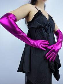 1 Pair Glossy Reflective Long Fingerless Gloves, Sexy Nightclub Costume Accessory For Halloween, Date Night, Cosplay - A - View 10