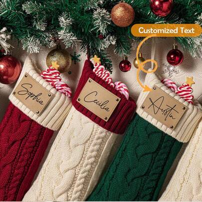 Calcetín navideño bordado 2025, calcetines navideños personalizados para la familia, calcetines de punto con nombre, calcetín con monograma, decoración navideña y regalo