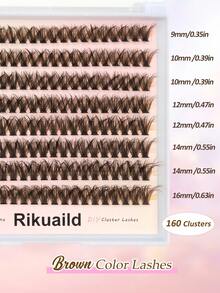 Rikuaild 60D棕色簇状假睫毛，160根，D卷度，纤细自然，3D蓬松，DIY棕色假睫毛簇，化妆假睫毛，睫毛簇，单根假睫毛，假睫毛 - D - 查看 5