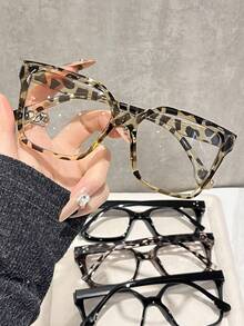 4pcs Leopard Print Plastic Geometric Full Frame Personalized Ins Style Transparent Glasses, Suitable For Music Festivals, Back To School Season, Weekend Outfits, Daily Life, Holiday Gifts, Fashion Accessories, Fits All Face Shapes - 4 miếng đậu phụ đen trắng kết hợp - Xem 2