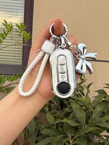 菲亚特依维柯 Eurosport 钥匙扣套，全扣 500 Bravo 保护壳，蝴蝶结装饰 PU 皮革钥匙扣 - 均碼 - 查看 9