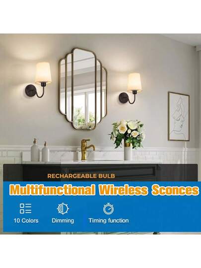 Set Of Two Rechargeable Wand Lights, Battery Operated Lights Adjustable Brightness, Powered Gold/Black Gooseneck, Bedrooms Living Rooms, Wit Linen Lampshade view 5