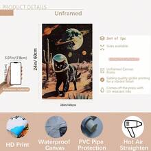 【复古太空宇航员海报】复古太空宇航员与黑猫帆布艺术印刷品，现代复古风格动物主题装饰艺术海报，可选画框，喷墨印刷，适用于客厅、卧室、家庭办公室、浴室、厨房等空间，室内/室外四季皆宜，带框墙面装饰 - 彩色 - 查看 12