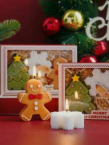 3支/盒圣诞蜡烛套装，姜饼人、圣诞树、雪花造型，手工大豆蜡香氛蜡烛，适合作为圣诞礼物、圣诞树装饰，礼盒配套，家居装饰，派对装饰，餐桌装饰，节日礼物，晚宴/派对，放松/冥想，氛围照明，约会之夜，女士礼物，圣诞装饰，房间装饰 - 彩色 - 查看 6