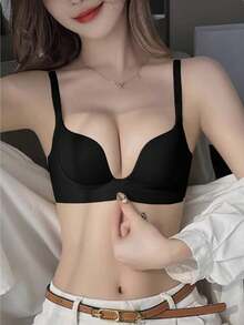 黑色深 V 柔软舒适无钢圈文胸，适合小胸围，提升和增强乳沟，缩小文胸 - 黑色 - 查看 6