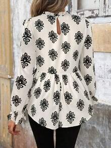 Women's Elegant Ruffle Hem Blouse With Floral Print