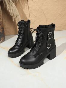 Botas Femininas Estilosas de 8 Furos, Botas Cano Médio Estilo Britânico, Botas Curtas Versáteis e da Moda para Mulheres no Inverno de 2025, Botas de Motociclista com Salto Grosso e Alto