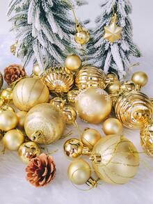 42 piezas de adornos de bolas de Navidad doradas, decoraciones de árbol de Navidad de plástico irrompible, adornos colgantes para fiestas navideñas para coronas, guirnaldas y árboles interiores/exteriores, bolas de árbol de Navidad doradas, adornos con diseño preensartado, decoración navideña festiva para fiestas navideñas, coronas, guirnaldas, decoración de Navidad