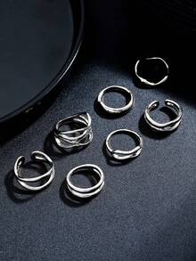 7 Pcs Golden Color Metal Chunky Rings Set For Women , Minimalist Crossing Rings , Women Stacked Stackable Minimalist Ring Jewelry