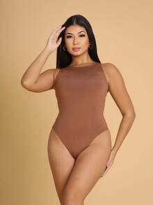 Bori Women's Bodysuit Kit Bory Tank Top Leotard Versatile Casual Closed Back Second Skin Fashionista Basic Work Church Office Gift Party Birthday Various Colors - 黑色和棕色 - 查看 2