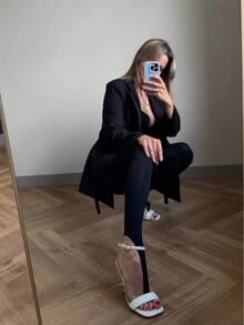Quần legging bó sát co giãn sáng bóng gợi cảm dành cho nữ, Quần thể thao & đi làm thời trang 3/4, Xuân/Thu - màu đen - Xem 7