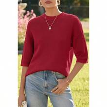 Blusas de verano y otoño de 100% algodón, de corte relajado y estilo de ganchillo, ropa de mujer 2025 - Rojo - Ver 3