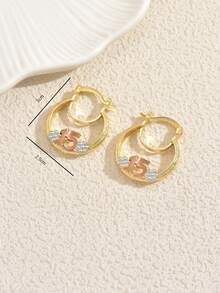 1 Pair Delicate Hollow Floral & Numeric Design Earrings, Suitable For Gifts, Daily Wear, Parties And Gatherings