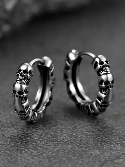 1 Pair Of Fashionable Gothic Skull Ring Earrings Forwomen And Men, Halloween Rock, Daily Wear Punkearrings