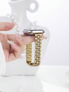 1pc Women's Thin Stainless Steel Gold Watch Band, Compatible With Apple Watch Series 11/10/9/8/7/6/5/4/3/2/1, Size 38mm/40mm/41mm/42mm/44mm/45mm/46mm/49mm, Suitable For Ultra 1/2/3/SE, Replaceable For Original Strap, Best Gift For Girlfriend, Friends And Family On Valentine's Day, Birthday And Mother's Day (Band Only) - Gold - View 7