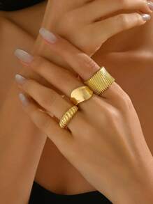 欧美饰品10件套 小众设计 几何弧形戒指 铰接式戒指 夸张开口套装 适合女性日常佩戴 - 10隻戒指 - 查看 8