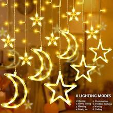 Weihnachtliche dekorative Lichterkette, Stern, Rentier, Weihnachtsbaum, glockenförmige LED-Birnen, batterie- und USB-betrieben, geeignet für Innen-/Außenraum, Schlafzimmer, Vorhänge, Garten Weihnachtsdekoration (warmweiß) - Warmes Licht - Übersicht 3