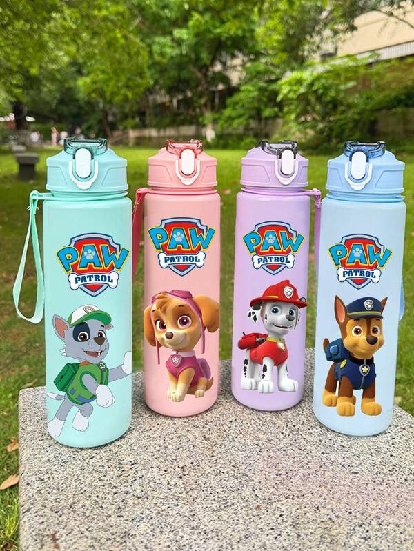 Paw Patrol 1PC Paw Patrol 800ml/27oz Leakproof Pop-Top Water Bottle Lightweight And Durable Plastic Cute Cartoon Design Suitable For Fitness Running And Basketball Portable And Stylish Gift Birthday Mother's Day And Graduation Sports Hydration Equipment (Some Parts May Be Random)