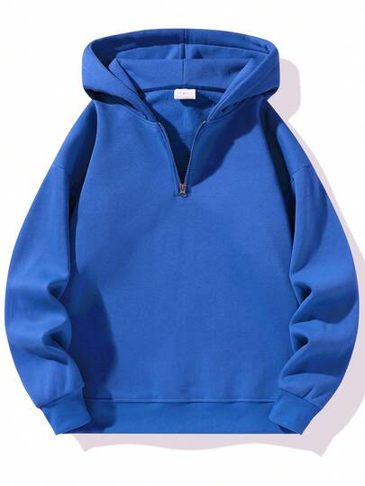 男士纯色半拉链卫衣，基础款套头卫衣