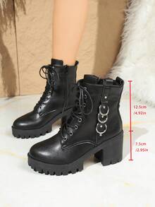 Botas Femininas Estilosas de 8 Furos, Botas Cano Médio Estilo Britânico, Botas Curtas Versáteis e da Moda para Mulheres no Inverno de 2025, Botas de Motociclista com Salto Grosso e Alto