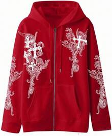 Women Men Y2K Zip Up Oversized Hoodie Gothic Graphic Emo Grunge Baggy Fleece 90s Punk Streetwear - 深灰色 - 查看 4