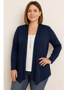 Women's Plus Size Retro Lightweight Cardigan G1 G2 G3 Long Sleeve Kimono Cardigan - 藏蓝色 - 查看 3
