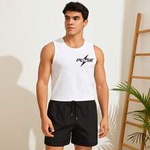 Kit Verão Masculino Regata Estampada Short Tactel Confortável Fresco - Regata Branca Short Preto - Visão 2