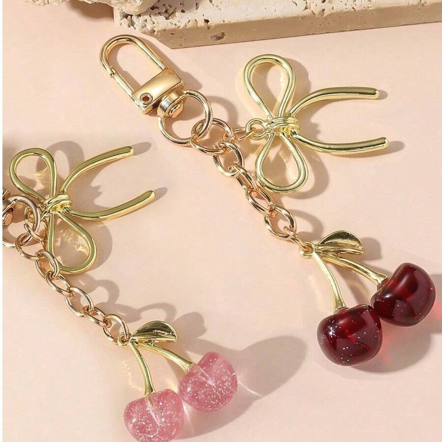 1pc Women's New Cherry Bow Metal Keychain Fashionable Bow Accessory Minimalist Ins Style Bag Charm Back To School Gift Y2K - Multicolor - View 1