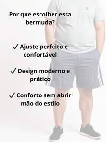 Kit 2 Bermuda Plus Size Masculina G1 G2 G3  Short Zíper e Cordão Ajustável Refletivo Calção Academia Casual Lazer - Preto e Azul - Visão 6