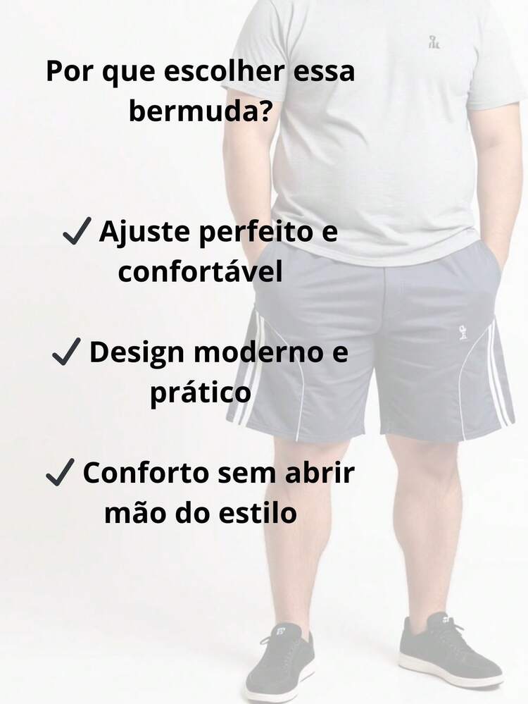 Kit Of 2 Plus Size Men's Bermuda Shorts With Zipper And Adjustable Drawstring – Comfort, Style And Perfect Fit - 黑色和藍色 - 查看 5
