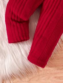 2 件套女婴甜美温柔蝴蝶印花字母针织连帽衫和裤子套装 - 酒紅色 - 查看 8