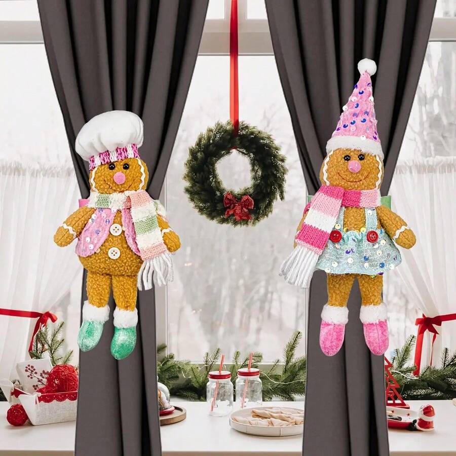 1pc Cute Gingerbread Man Window Curtain Clip, Christmas Party Decor, Indoor Decoration, Hotel/Shop Window Accessory Home Decor Christmas Decorations Room Decor Christmas Decorations Home