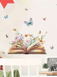 1 قطعة ملصق فني ملون بتصميم الفراشة والكتاب السحري - ملصق جداري ذاتي اللصق مقاوم للماء وقابل للإزالة، مثالي للغرف المعيشية والنوم والثلاجات المنزلية والزجاج والمرايا وديكور التجميل، يجعل ديكور المنزل أكثر إثارة للاهتمام