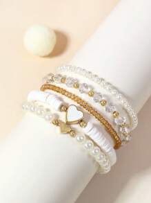 5 件女孩蝴蝶、贝壳和珍珠串珠手链